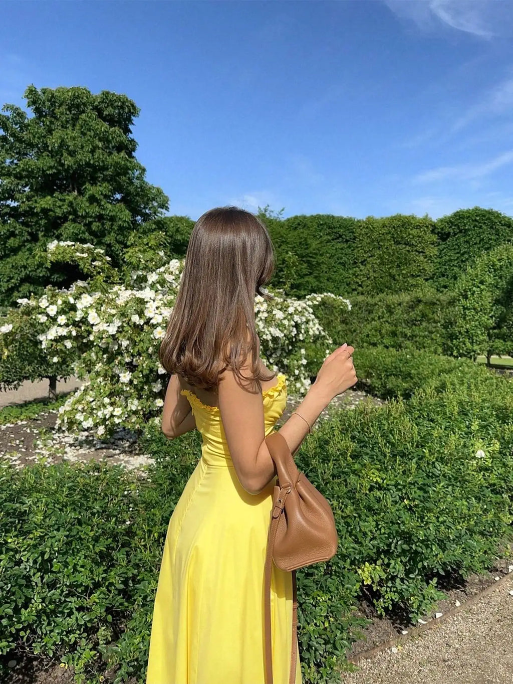 Women's Daisy Yellow Vacation Ruffle Hem Strapless Dress with Zip Back For Easy Wear
