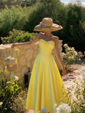 Women's Daisy Yellow Vacation Ruffle Hem Strapless Dress with Zip Back For Easy Wear