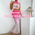 Gradient Lace High-Neck Crop Top & Mesh Maxi Skirt Set – 4 Colors